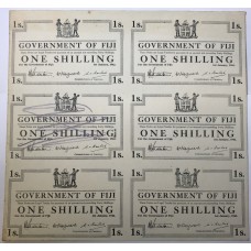 FIJI 1942 . ONE 1 SHILLING BANKNOTES . SPECIMEN . 1929 WATERMARK . UNCUT SHEET OF 6